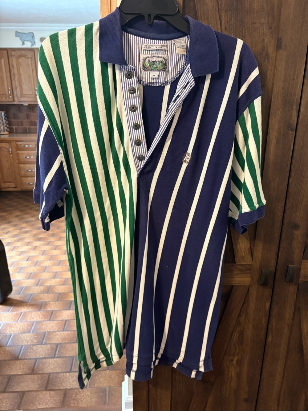 Vintage Striped Rugby Polo Shirt - Navy & Green